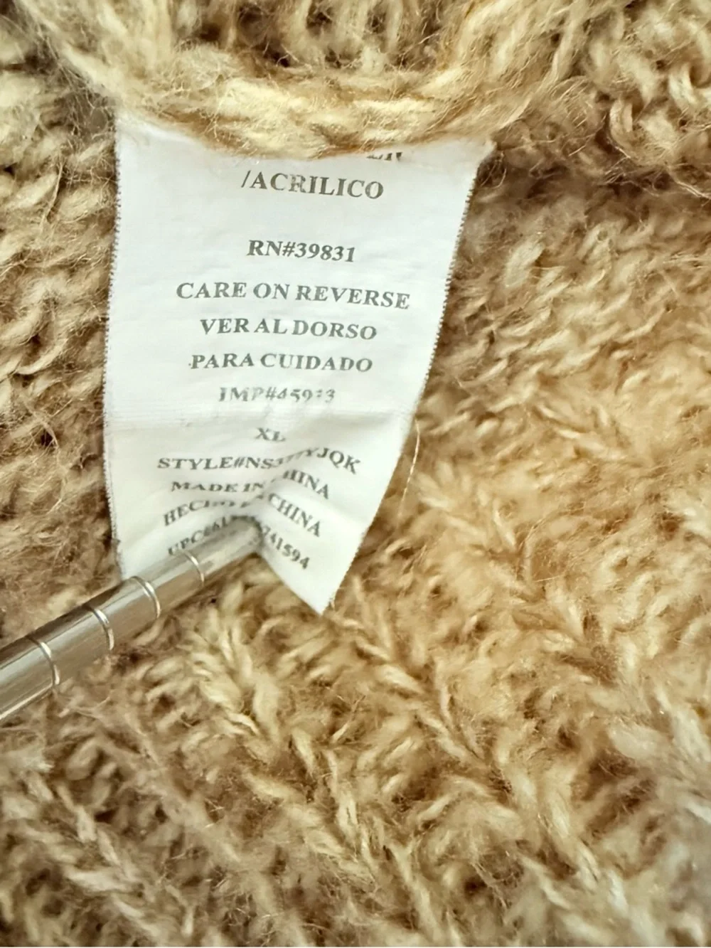 Rewind Beige French Bulldog Knit Sweater Crew Neck Graphic XL
